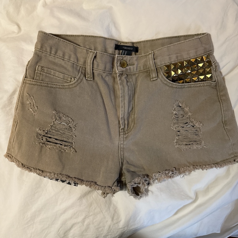 Khaki green studded shorts